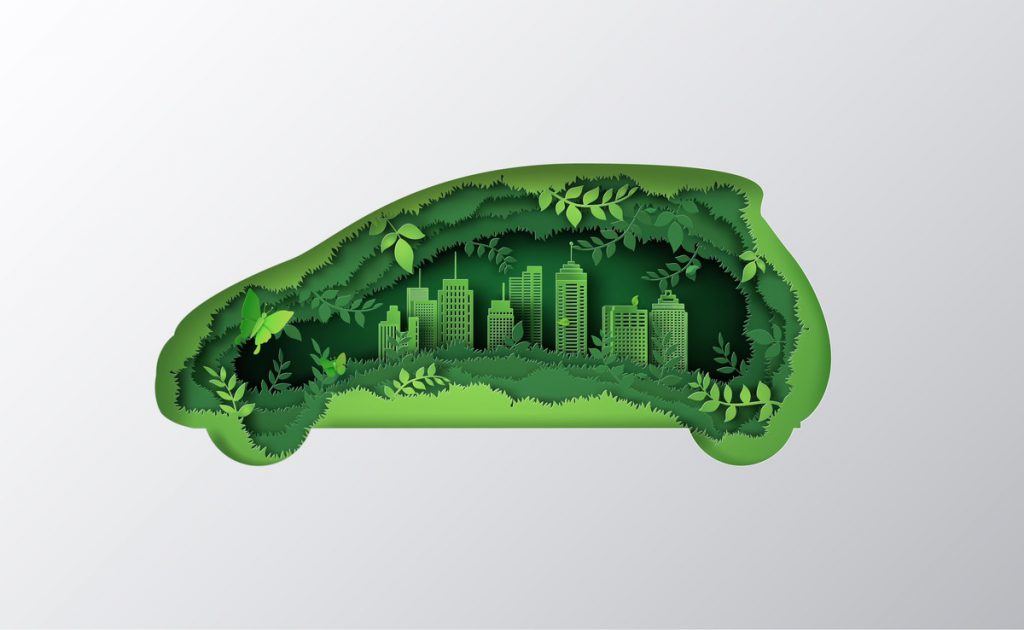 voiture avec ville à l'intérieur